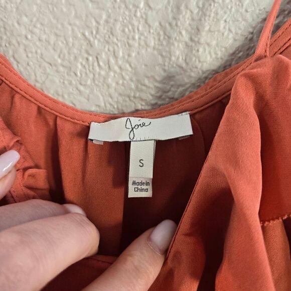 JOIE 100% Silk Cold Shoulder Top Womens Small S Orange Tie Strap Boho Peasant - Picture 8 of 9